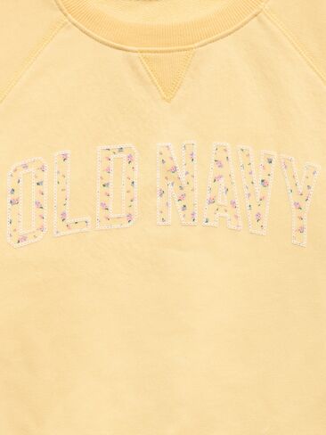 سويت شيرت برقبة دائرية ضيقة وشعار مطبوع للبنات من Old Navy - اصفر زبدة in Kuwait