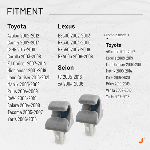 Click&Fit Sun Visor Retainer Hook Clip مجموعة من 2 رمادي متوافق مع Toyota Camry Corolla RAV4 Highlander Tacoma Avalon FJ Cruiser Prius 2002-2018، Lexus RX350 - حامل واقي الشمس 74348-06030 in Kuwait