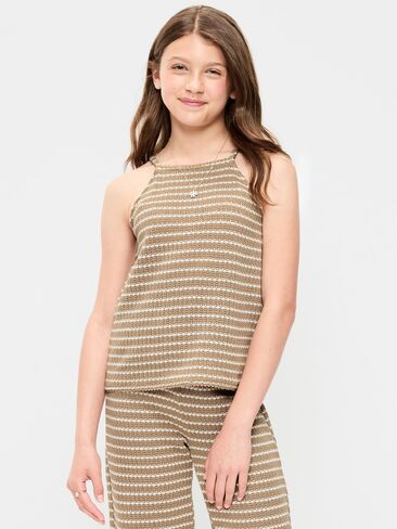 Old Navy Sleeveless Jacquard Knit Top for Girls - Camel Stripe in Kuwait
