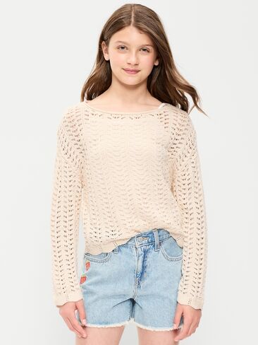 Old Navy Long-Sleeve Pointelle Knit Sweater for Girls - Creme De La Creme in Kuwait