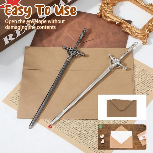 2 Pack Letter Openers, Sword Letter Opener with Ergonomic Handle, Mail Opener Tool for Home & Office Use (Silver & Black, 8.07x1.65 Inch) in Kuwait