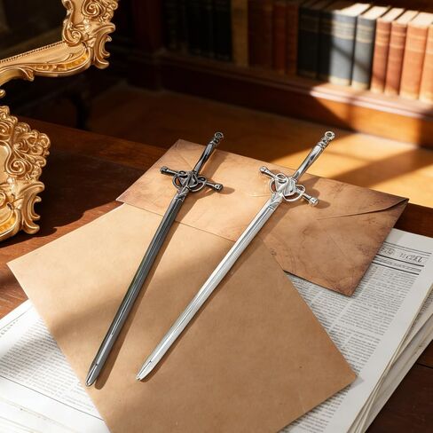 2 Pack Letter Openers, Sword Letter Opener with Ergonomic Handle, Mail Opener Tool for Home & Office Use (Silver & Black, 8.07x1.65 Inch) in Kuwait