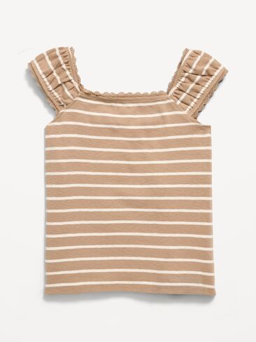 Old Navy Short-Sleeve Ribbed Top for Girls - Camel Stripes in Kuwait