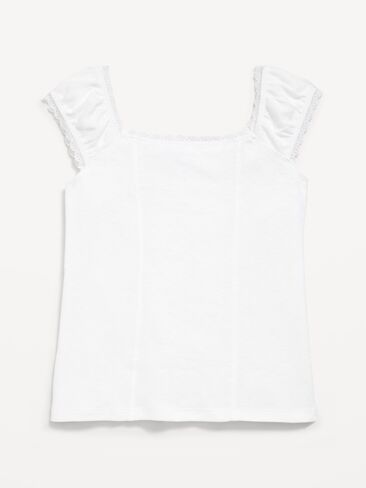 Old Navy Short-Sleeve Ribbed Top for Girls - White Lilies in Kuwait