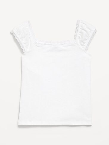 Old Navy Short-Sleeve Ribbed Top for Girls - White Lilies in Kuwait