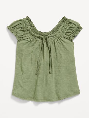 Old Navy Short-Sleeve Tie-Front Jersey-Knit Top for Girls - Olive Through This in Kuwait