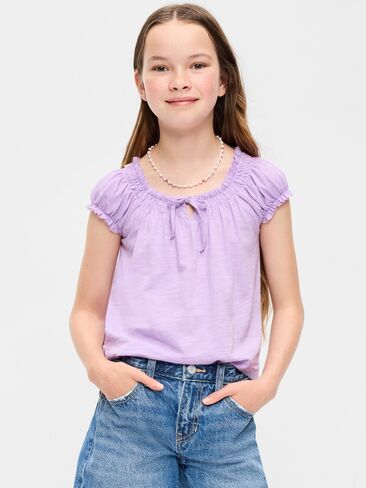 Old Navy Short-Sleeve Tie-Front Jersey-Knit Top for Girls - Clary Sage in Kuwait