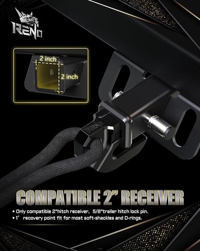 RENO Hitch Slider, 2" Receiver Slider Skid Protection 45,000 lbs Compatible with 3/4" D-Ring or Soft Shackle for Trucks Off-Road Vehicle Towing Recovery Hitch Protection (Aluminum, Black) in Kuwait