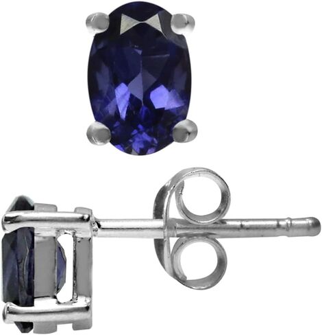 Silvershake 6x4mm Petite Natural Oval Shape Iolite White Gold Plated 925 Sterling Silver Stud Earrings in Saudi Arabia