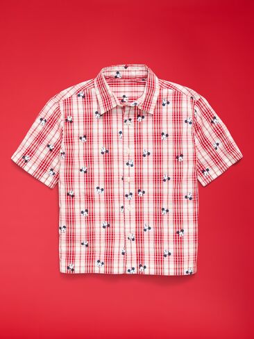 Old Navy Old Navy x Disney Mickey Mouse Short-Sleeve Plaid Shirt for Boys - White/Red Plaid in Kuwait