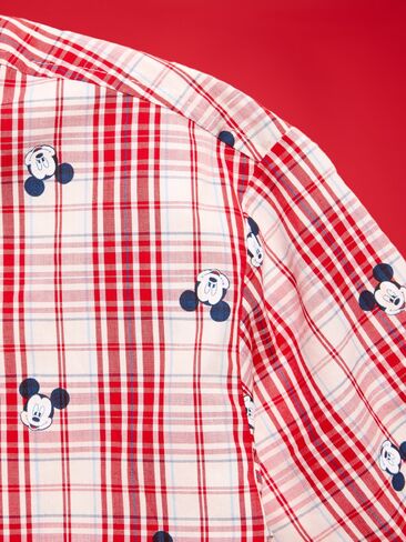 Old Navy Old Navy x Disney Mickey Mouse Short-Sleeve Plaid Shirt for Boys - White/Red Plaid in Kuwait
