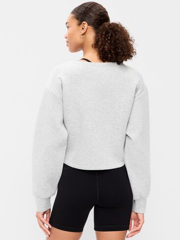 بلوزة Old Navy Bounce Fleece بأكمام طويلة وملوية من الأمام - رمادي منقط in Kuwait