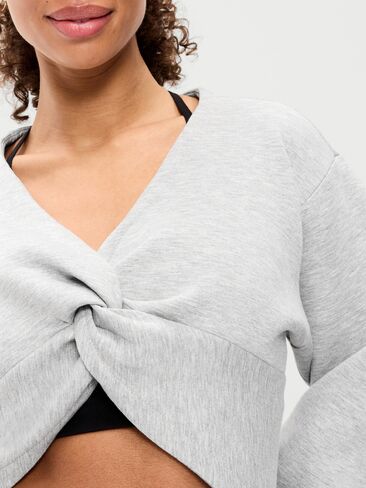 بلوزة Old Navy Bounce Fleece بأكمام طويلة وملوية من الأمام - رمادي منقط in Kuwait