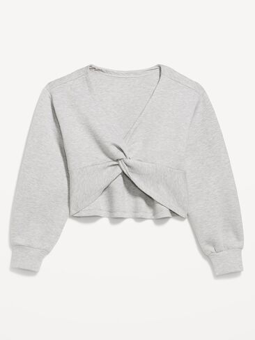 بلوزة Old Navy Bounce Fleece بأكمام طويلة وملوية من الأمام - رمادي منقط in Kuwait
