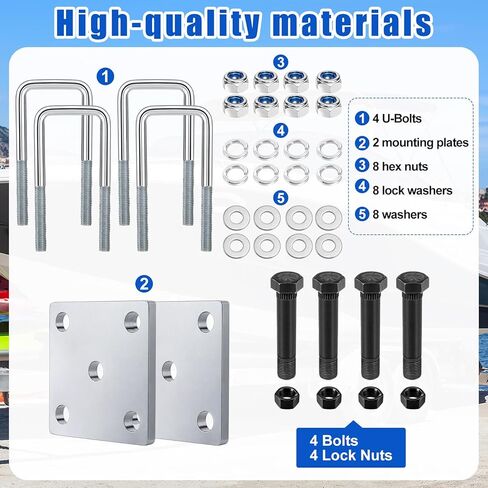 Square U Bolt Kit for Boat Trailer Axle Leaf Springs, U Bolts 2 Inch Wide for 2 x 2 Axle 4 3/4" Long Trailer Leaf Spring Shackle Bolts with Lock Nuts for 2000lb and 3500lb Heavy Duty in Kuwait