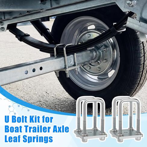 Square U Bolt Kit for Boat Trailer Axle Leaf Springs, U Bolts 2 Inch Wide for 2 x 2 Axle 4 3/4" Long Trailer Leaf Spring Shackle Bolts with Lock Nuts for 2000lb and 3500lb Heavy Duty in Kuwait