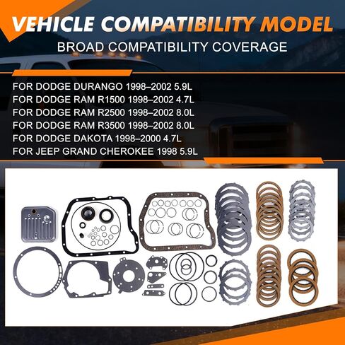 46RE 47RE A518 A618 Transmission Master Rebuild Kit w/Filter for Dodge Durango Dakota 1998-2002 Ram 1500 Ram 2500 Ram 3500 Jeep Grand Cherokee Replace# OE 46RE 47RE A518 A618 in Kuwait