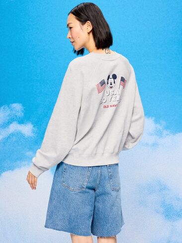 سويت شيرت راجلان برسومات كبيرة الحجم للنساء من Old Navy x Disney Mickey Mouse - رمادي فاتح منقط in Kuwait