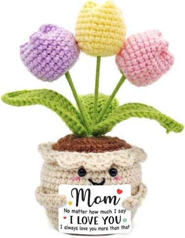 Tiny Detalles Mini Crochet Tulip Flower, Birthday Gifts for Mom from Daughter Son, Valentine Mothers Day for Bonus Mom Step Mama, Cute Flower Crochet for Desk Decor in Kuwait