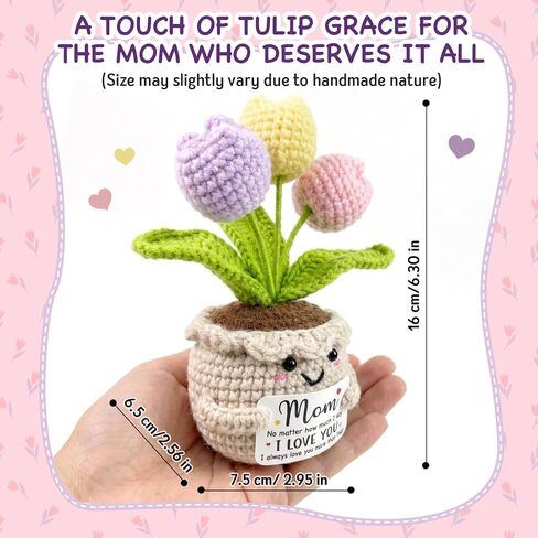 Tiny Detalles Mini Crochet Tulip Flower, Birthday Gifts for Mom from Daughter Son, Valentine Mothers Day for Bonus Mom Step Mama, Cute Flower Crochet for Desk Decor in Kuwait