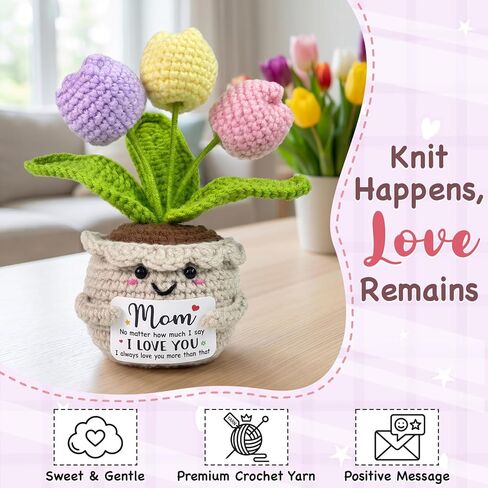 Tiny Detalles Mini Crochet Tulip Flower, Birthday Gifts for Mom from Daughter Son, Valentine Mothers Day for Bonus Mom Step Mama, Cute Flower Crochet for Desk Decor in Kuwait