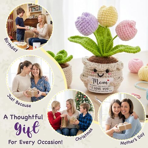 Tiny Detalles Mini Crochet Tulip Flower, Birthday Gifts for Mom from Daughter Son, Valentine Mothers Day for Bonus Mom Step Mama, Cute Flower Crochet for Desk Decor in Kuwait