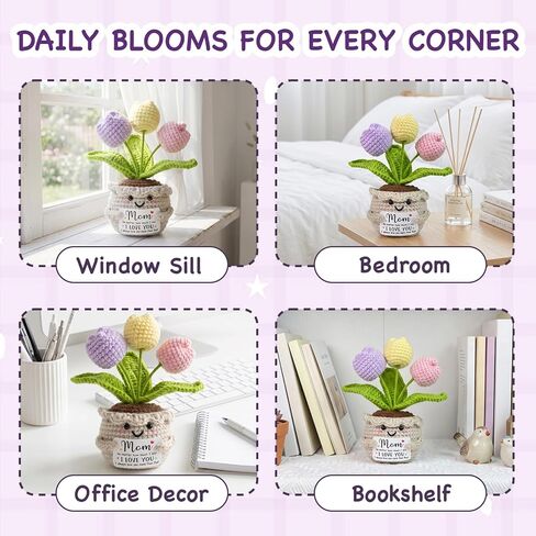 Tiny Detalles Mini Crochet Tulip Flower, Birthday Gifts for Mom from Daughter Son, Valentine Mothers Day for Bonus Mom Step Mama, Cute Flower Crochet for Desk Decor in Kuwait