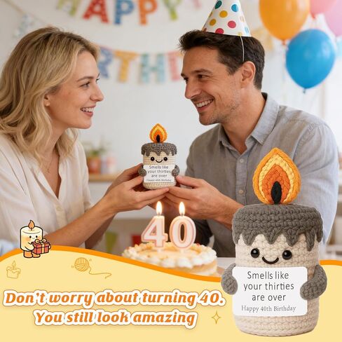 Funny 40th Birthday Gifts for Women Men - 40th Birthday Gift Ideas, Happy Bday Presents for Coworker Friends Dad Mom, Sarcastic 40 Year Old Gag Gift for Her Him - Handmade Crochet Candle in Kuwait