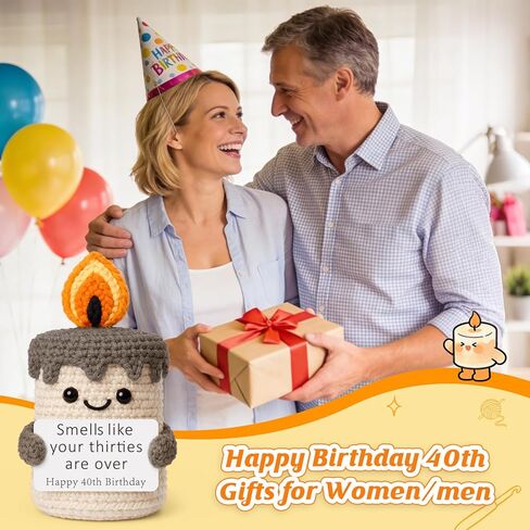 Funny 40th Birthday Gifts for Women Men - 40th Birthday Gift Ideas, Happy Bday Presents for Coworker Friends Dad Mom, Sarcastic 40 Year Old Gag Gift for Her Him - Handmade Crochet Candle in Kuwait