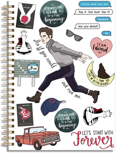 LONGXIN Twilight Merch Notebook مجلة Twilight Gifts Edward Movie مستوحاة من هدية تلفزيونية مستوحاة من الهدايا للنساء والفتيات محبي مصاصي الدماء إدوارد بيلا عشاق الأفلام غلاف فني دفتر دوامة 5.8x8.3 in Kuwait