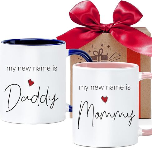 New Parents Pregnancy Announcement，My New Mame is Mommy Daddy Mug, First Time Mommy Daddy to Be Mug Set Gifts, New Parents Gifts for Couples Expecting Mom Dad Est 2025-7 in Kuwait