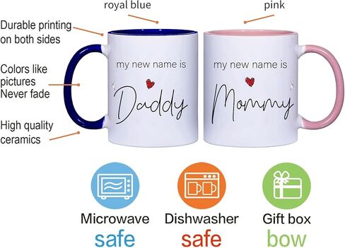 New Parents Pregnancy Announcement，My New Mame is Mommy Daddy Mug, First Time Mommy Daddy to Be Mug Set Gifts, New Parents Gifts for Couples Expecting Mom Dad Est 2025-7 in Kuwait