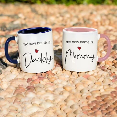 New Parents Pregnancy Announcement，My New Mame is Mommy Daddy Mug, First Time Mommy Daddy to Be Mug Set Gifts, New Parents Gifts for Couples Expecting Mom Dad Est 2025-7 in Kuwait