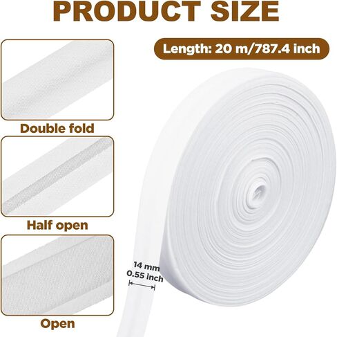 1Roll 1/2 Inch Single Fold Bias Tape, 21.8 Yards White Bias Binding Tape Cotton Hemming Tapes Single Fold BiasTapes for Sewing Seaming Piping Hemming Binding DIY Crafts in Kuwait