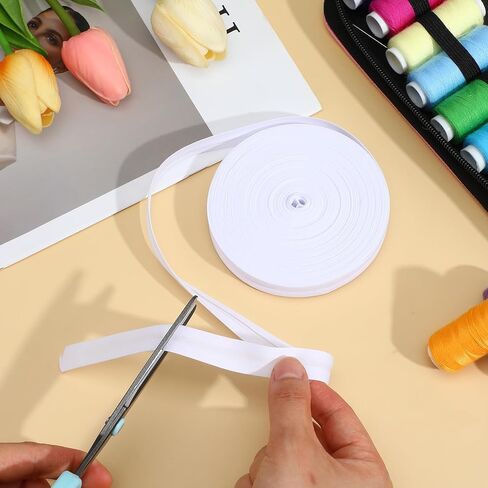 1Roll 1/2 Inch Single Fold Bias Tape, 21.8 Yards White Bias Binding Tape Cotton Hemming Tapes Single Fold BiasTapes for Sewing Seaming Piping Hemming Binding DIY Crafts in Kuwait