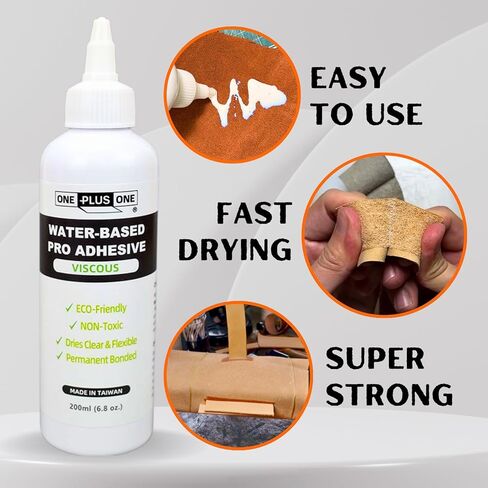 ONE Plus ONE Super Stick Set – 200ml Viscous Leather Adhesive with 6cm Glue Spreader & Adhesive Eraser, Strong Water-Based Glue for Leathercraft in Kuwait