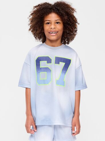 Old Navy Oversized Mesh Graphic Basketball T-Shirt for Boys - Cloud Cover in Kuwait