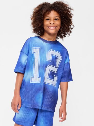Old Navy Oversized Mesh Graphic Basketball T-Shirt for Boys - Bluer Than Blue in Kuwait
