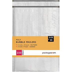 PackageZoom 250 Pack #00 5x10 Poly Bubble Envelopes Padded Shipping Mailers 2.5 Mil in Kuwait