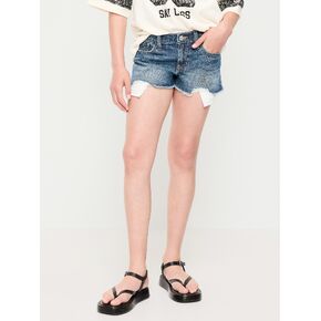شورت جينز منخفض الارتفاع بحاشية متوترة للبنات من Old Navy - لون متوسط ​​الغسيل in Kuwait