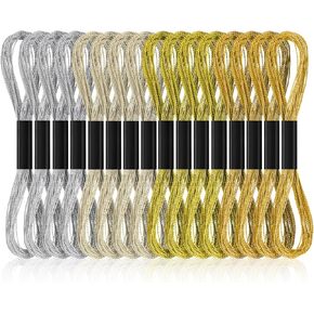 12 Skeins Metallic Embroidery Floss, Gold Silver Embroidery Thread, Multi-Purpose Cross Stitch Metallic Thread for Hand Crafts String Art Supplies (8m 12 Strands) in Kuwait