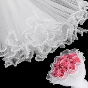 Matwsec 3.8 Yard Flower Wrapping Mesh Paper, Pearl Edge Bouquet Wrapping Paper Wrinkled Translucent for Party Favor Decor, Florist Supplies Wedding Gift Packaging Mother's Day Valentine's Day in Kuwait