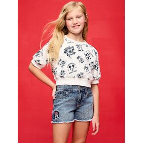 Old Navy Old Navy x Disney Mickey Mouse Short-Sleeve Cropped Raglan Fleece Sweatshirt for Girls - Navy Blue Mickey in Kuwait