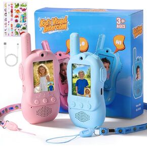 Video Walkie Talkies for Kids with 4 Voice Changers & 3 Video Uniforms, 2 Way Radio with Camera & Video Call, USB C Rechargeable, Includes 4 DIY Stickers, Birthday Toys Gifts for Boys Girls Ages 3-12 in Kuwait