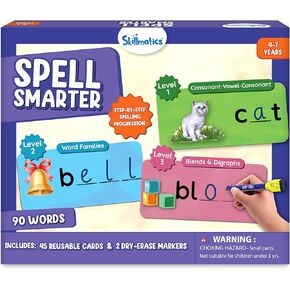 Skillmatics Spell Smarter - الصوتيات والتهجئة والكتابة ومسح البطاقات التعليمية، وتعلم القراءة باستخدام كلمات CVC، والمزج والرسوم البيانية، وأنشطة المدرسة المنزلية في مرحلة ما قبل المدرسة، هدية للأطفال من سن 4، 5، 6، 7 in Kuwait
