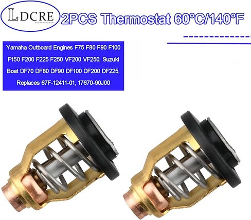 2PCS Thermostat 60°C/140°F Compatible with Yamaha Outboard Engines F75 F80 F90 F100 F150 F200 F225 F250 VF200 VF250, Suzuki Boat DF70 DF80 DF90 DF100 DF200 DF225, Replaces 67F-12411-01, 17670-90J00 in Kuwait