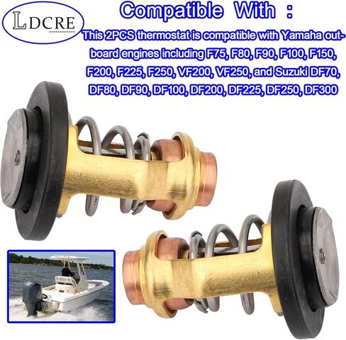 2PCS Thermostat 60°C/140°F Compatible with Yamaha Outboard Engines F75 F80 F90 F100 F150 F200 F225 F250 VF200 VF250, Suzuki Boat DF70 DF80 DF90 DF100 DF200 DF225, Replaces 67F-12411-01, 17670-90J00 in Kuwait