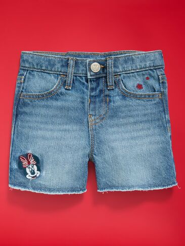 Old Navy Old Navy x Disney Minnie Mouse Embroidered Frayed-Hem Jean Shorts for Toddler Girls - Medium Wash in Kuwait