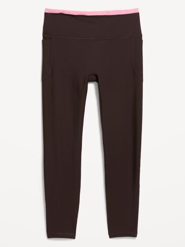 Old Navy طماق PowerSoft عالية الخصر بلا حدود 7/8 جيوب - بدون درزات أمامية - قهوة سوداء in Kuwait