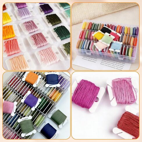 VYNFLICK Embroidery Floss Organizer - 200pcs Thread Storage Box 1 Floss Winder with 24 Removable Bobbins for Cross Stitch, DIY Sewing Supplies Holder Needlepoint in Kuwait